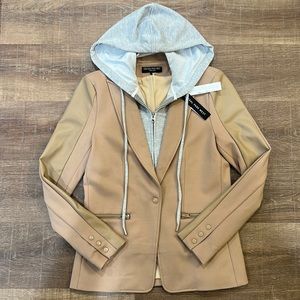 Central Park West Removable Hooded Blazer-Khaki